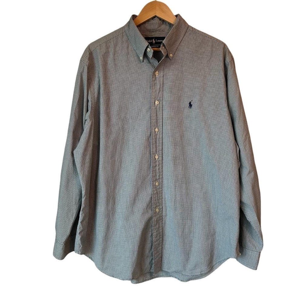 Polo by Ralph Lauren Men's Blue Green Check Shirt, 17, 34/35
